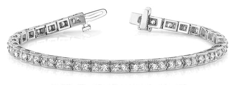 White gold Round Cut Milgrain Tennis Bracelet with Box Setting