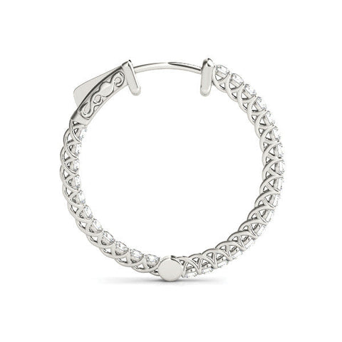 White gold Round Cut Pavé Diamond Hoop Earrings with Four-Prong Setting