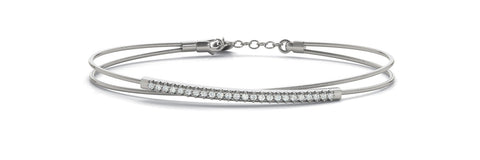 White gold Round Cut Pave Diamond Double Wire Bracelet with Channel Setting