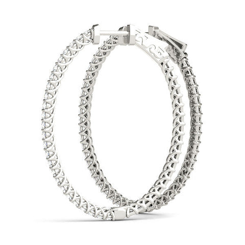 Silver Round Cut Pave Diamond Hoop Earrings with Prong Setting