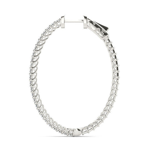Silver Round Cut Pave Diamond Hoop Earrings with Prong Setting