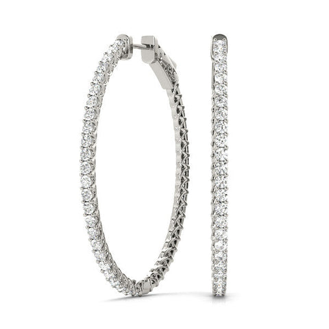 Silver Round Cut Pave Diamond Hoop Earrings with Prong Setting
