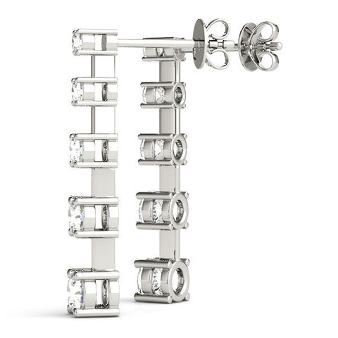 Silver Round Cut Prong Set Diamond Drop Earrings