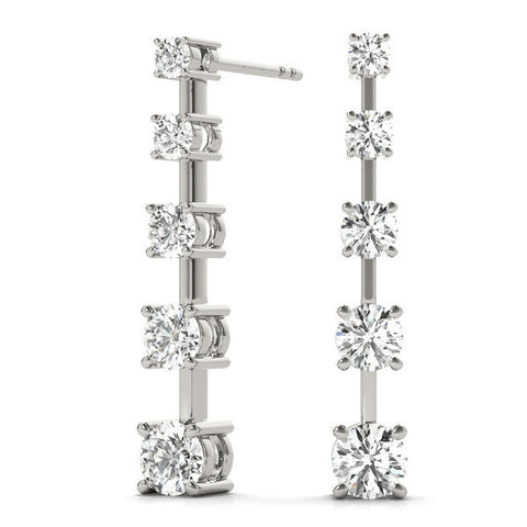 Silver Round Cut Prong Set Diamond Drop Earrings