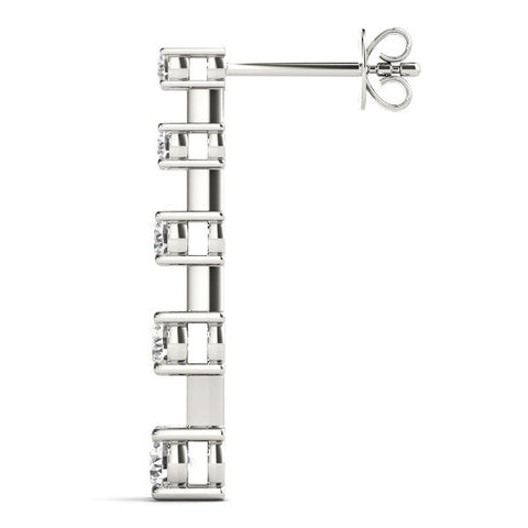 Silver Round Cut Prong Set Diamond Drop Earrings