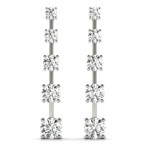 Silver Round Cut Prong Set Diamond Drop Earrings