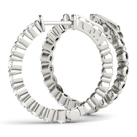 Silver Round Cut Prong Set Diamond Hoop Earrings