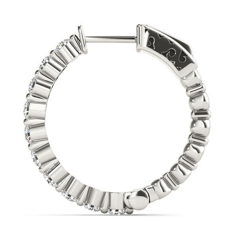 Silver Round Cut Prong Set Diamond Hoop Earrings