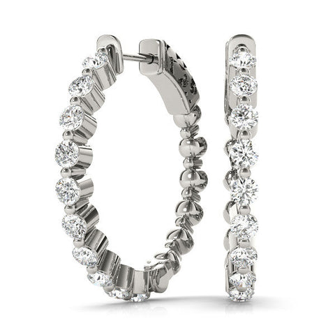 Silver Round Cut Prong Set Diamond Hoop Earrings