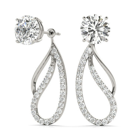 White gold Round Cut Prong Set Diamond Infinity Drop Earrings