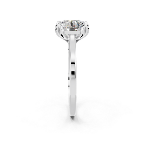 Platinum Round Cut Solitaire Diamond Ring with Flower-Prong Setting and Classic Band
