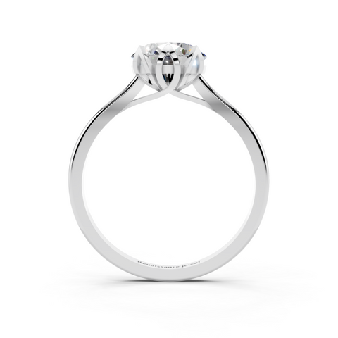 White gold Round Cut Solitaire Diamond Ring with Flower-Prong Setting and Classic Band