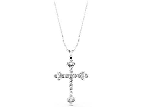 White gold Round Diamond Bezel Set Cross Pendant