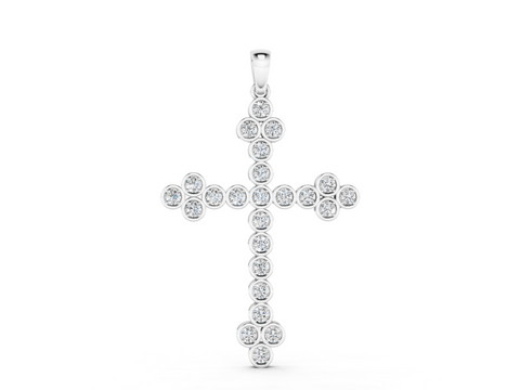 White gold Round Diamond Bezel Set Cross Pendant