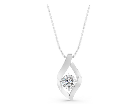 White gold Round Diamond Bezel-Set Leaf Pendant