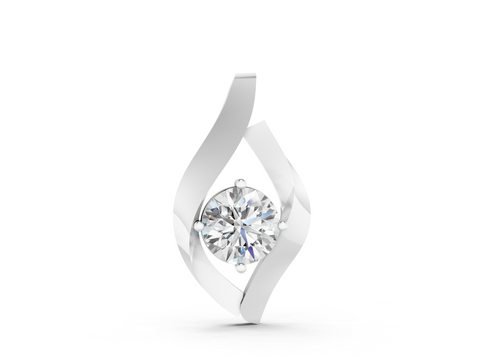 White gold Round Diamond Bezel-Set Leaf Pendant