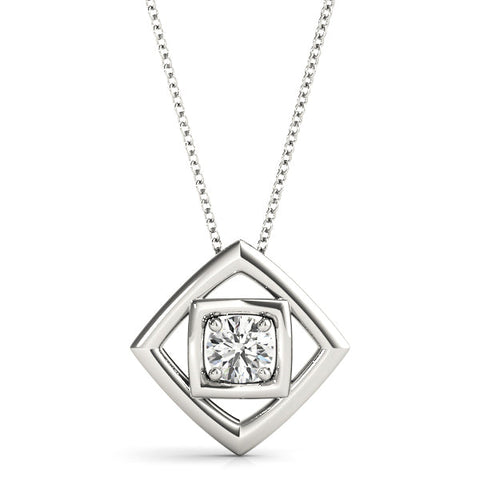 White gold Round Diamond Bezel Set Pendant with Square Prong Setting