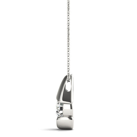 Silver Round Diamond Bezel Set Teardrop Pendant