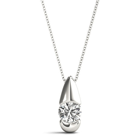 Silver Round Diamond Bezel Set Teardrop Pendant
