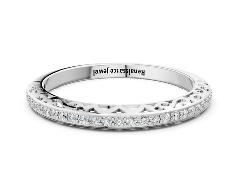 White gold Round Diamond Channel Set Eternity Band with Filigree Detailing