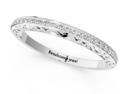 Platinum Round Diamond Channel Set Eternity Band with Filigree Detailing