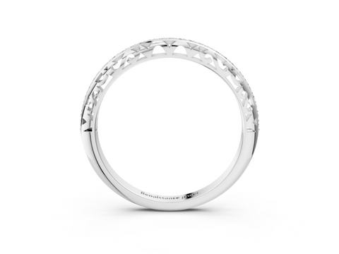 White gold Round Diamond Channel Set Eternity Band with Filigree Detailing