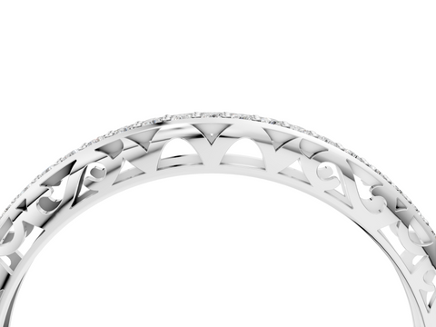 White gold Round Diamond Channel Set Eternity Band with Filigree Detailing