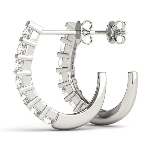 Silver Round Diamond Channel-Set Hoop Earrings with Bar Prong Setting