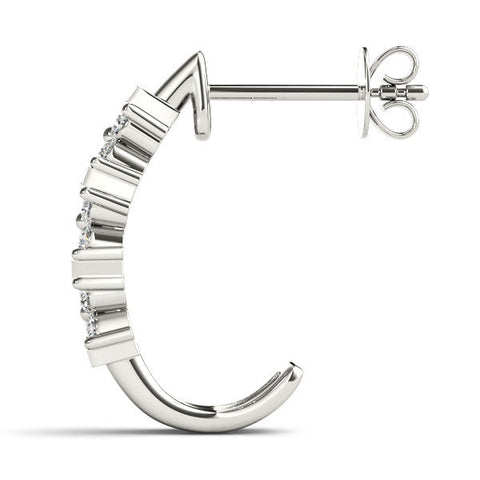 Silver Round Diamond Channel-Set Hoop Earrings with Four-Prong Setting