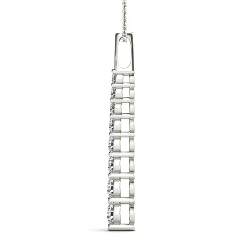 Silver Round Diamond Channel Set Vertical Bar Pendant