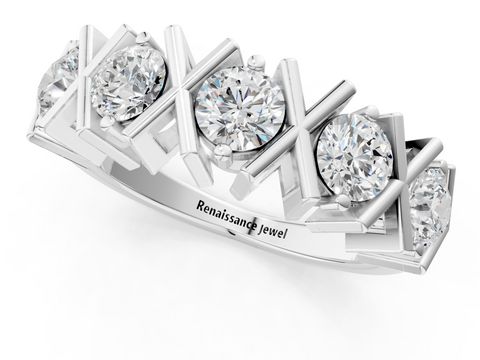 White gold Round Diamond Channel Set X-Prong Band