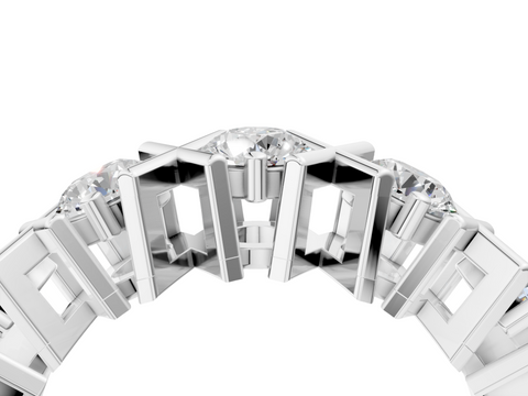 Platinum Round Diamond Channel Set X-Prong Band