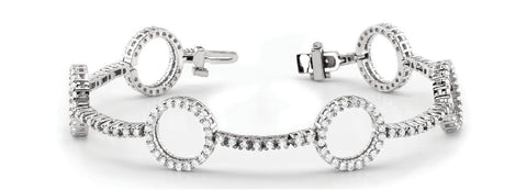 White gold Round Diamond Circle Link Tennis Bracelet with Pavé Setting