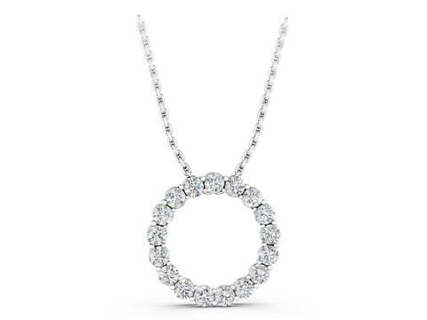 White gold Round Diamond Circle Pendant with Prong Setting