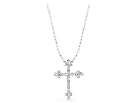 White gold Round Diamond Cluster Cross Pendant with Prong Setting
