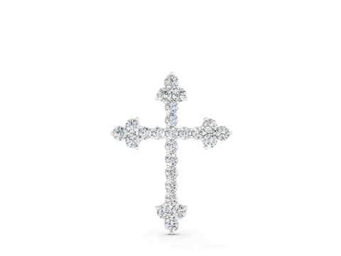 White gold Round Diamond Cluster Cross Pendant with Prong Setting