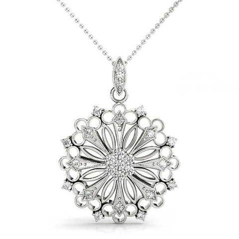 Silver Round Diamond Cluster Milgrain Pendant
