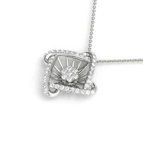 Silver Round Diamond Cluster Pendant with Prong Setting
