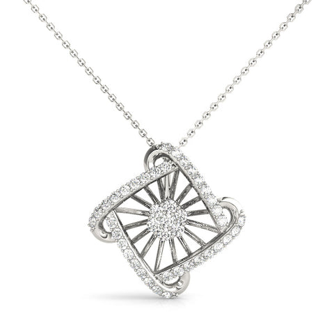Silver Round Diamond Cluster Pendant with Prong Setting