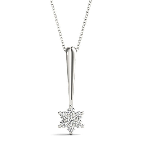 Silver Round Diamond Cluster Pendant with Six-Prong Setting