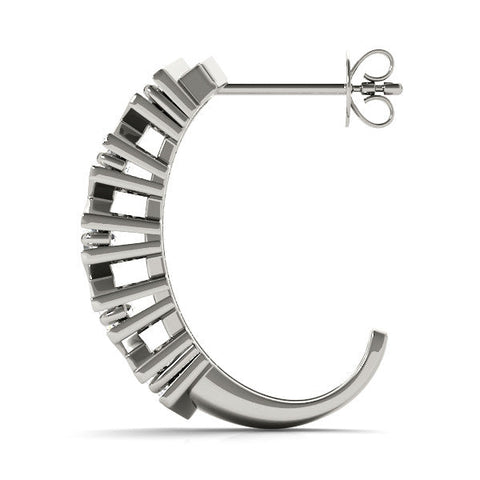 Silver Round Diamond Criss-Cross Prong Hoop Earrings