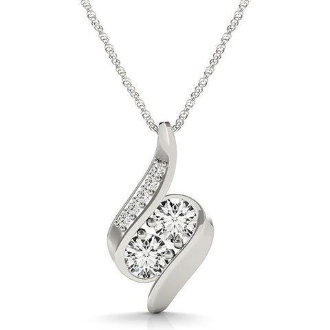 Silver Round Diamond Double Stone Channel Set Pendant