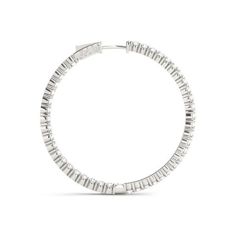 Silver Round Diamond Eternity Hoop Earrings with Pavé Setting and Shared Prong
