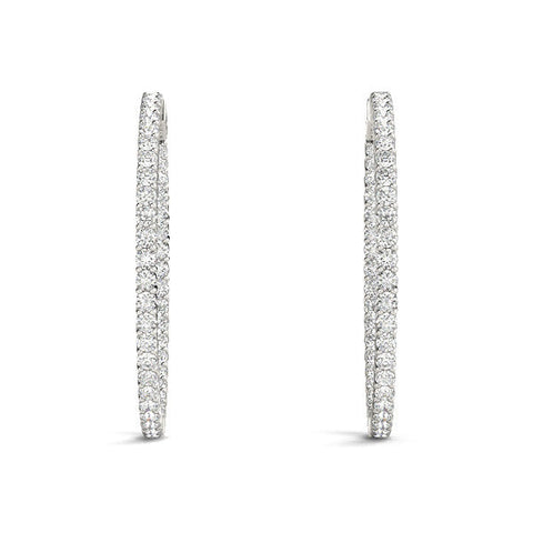 White gold Round Diamond Eternity Hoop Earrings with Pavé Setting and Shared Prong