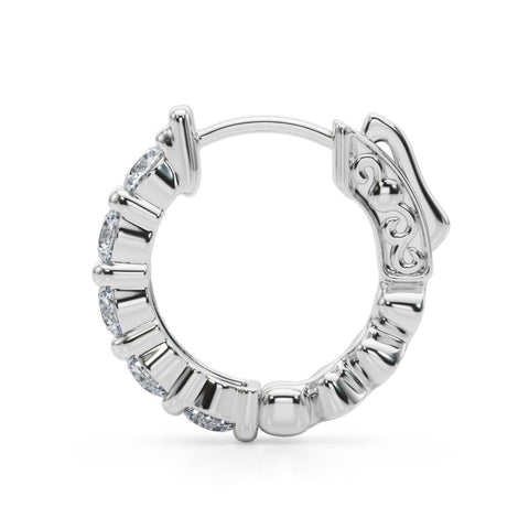Silver Round Diamond Eternity Hoop Earrings with Scalloped Band and Four-Prong Setting