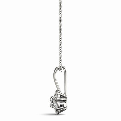 Silver Round Diamond Floral Cluster Pendant with Prong Setting