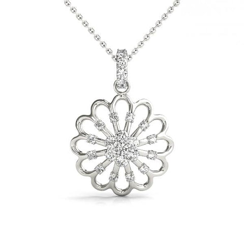 Silver Round Diamond Floral Halo Pendant with Prong Setting