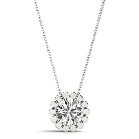 Silver Round Diamond Flower Prong Pendant