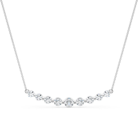 Silver Round Diamond Graduated Bar Necklace with Prong Setting