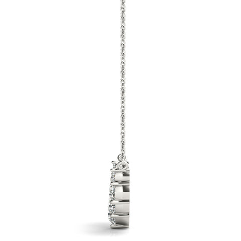 Silver Round Diamond Graduated V-Prong Necklace
